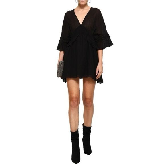 IRO Folula Shirred Georgette Mini Dress in Black - Picture 11 of 11